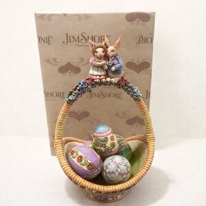 Jim Shore Enesco Heartwood Creek GATHERING JOY Easter Basket with 5 eggs